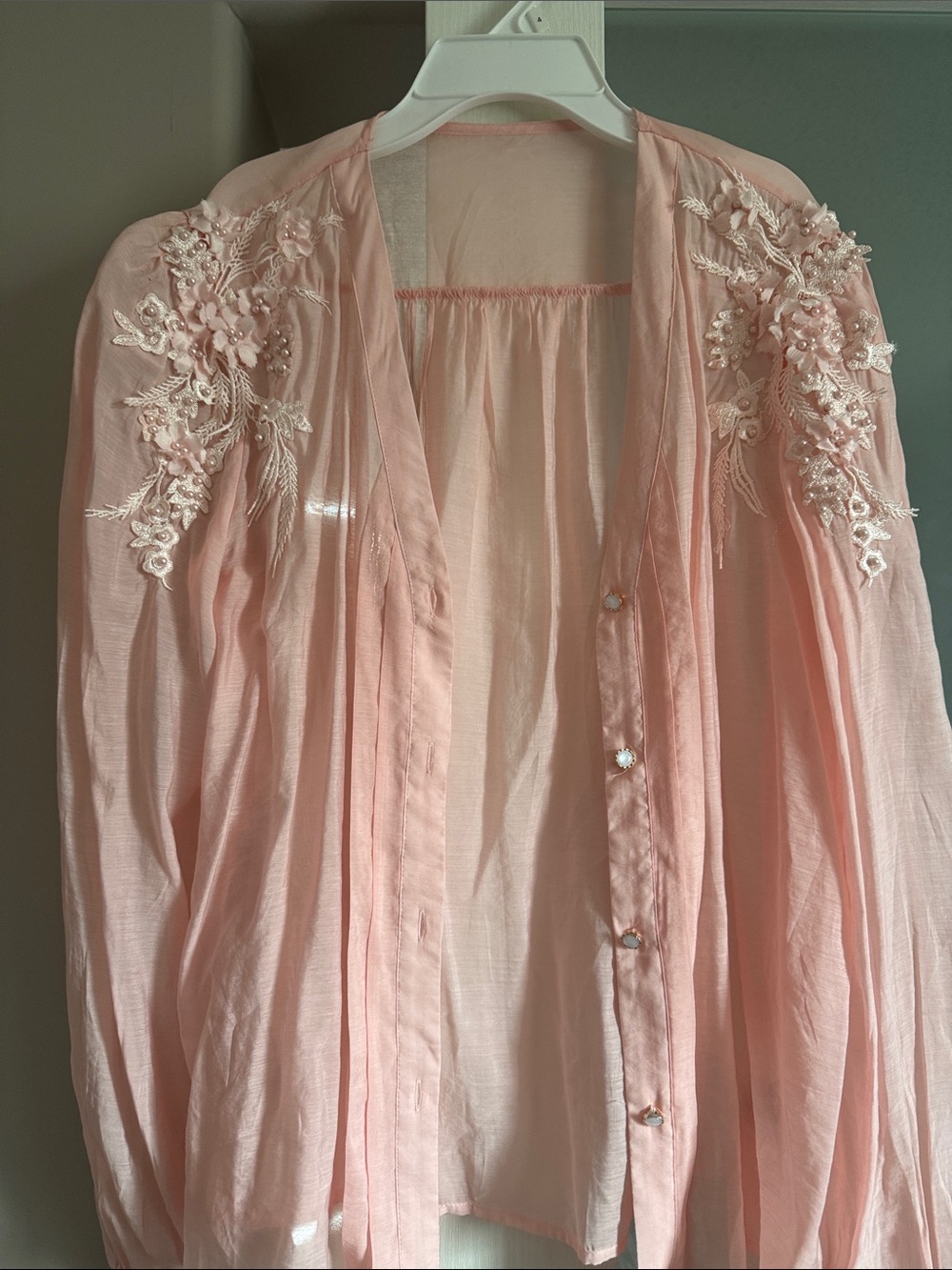 SHEIN Light Pink Sheer Embroidered Jacket